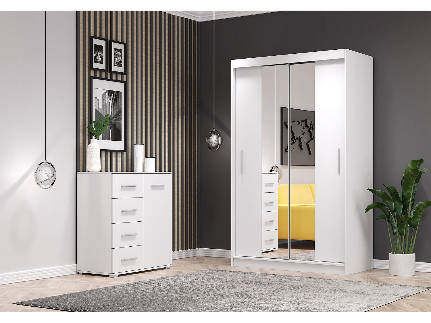 Ensemble armoire Danae et commode Ilario - Blanc