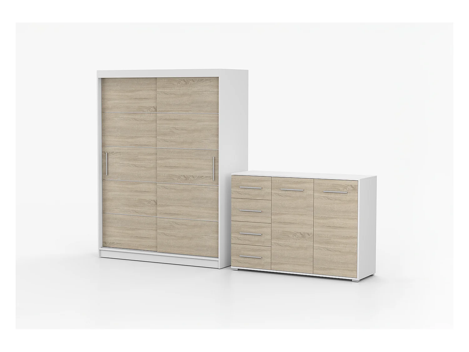 Ensemble armoire Lilwenn et commode Ilario - Blanc - Chêne