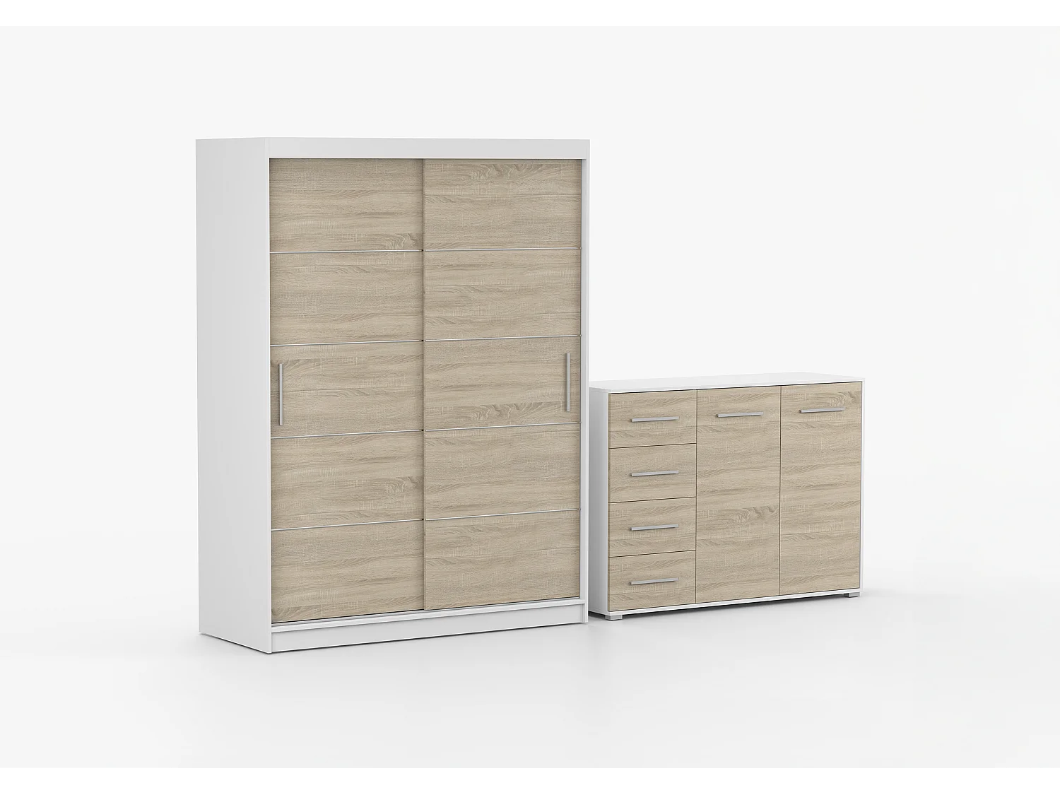 Ensemble armoire Lilwenn et commode Ilario - Blanc - Chêne