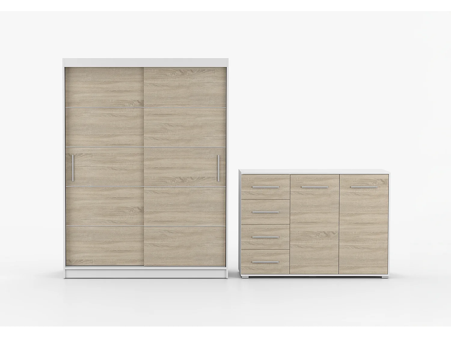 Ensemble armoire Lilwenn et commode Ilario - Blanc - Chêne