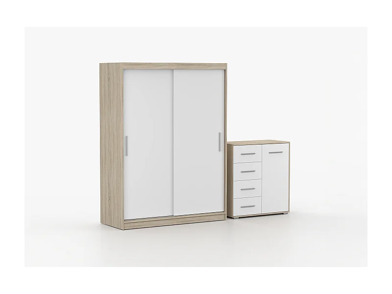 Ensemble armoire Elsinore et commode Ilario - Chêne - Blanc