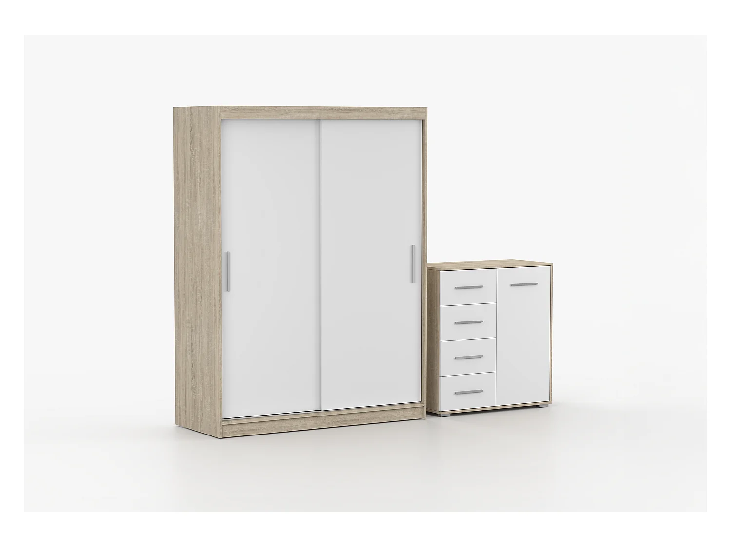 Ensemble armoire Elsinore et commode Ilario - Chêne - Blanc