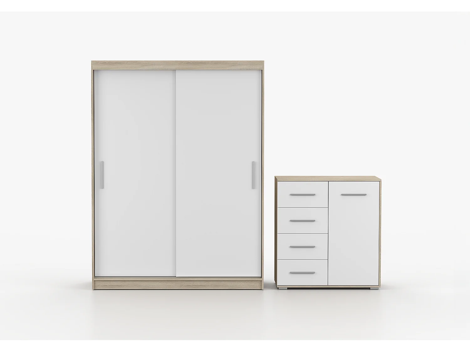 Ensemble armoire Elsinore et commode Ilario - Chêne - Blanc