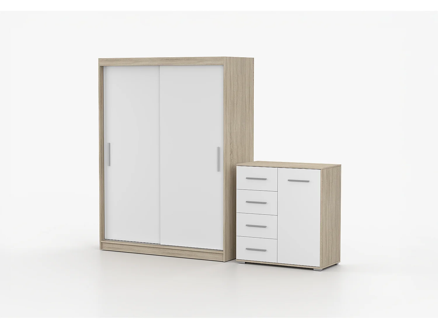 Ensemble armoire Elsinore et commode Ilario - Chêne - Blanc