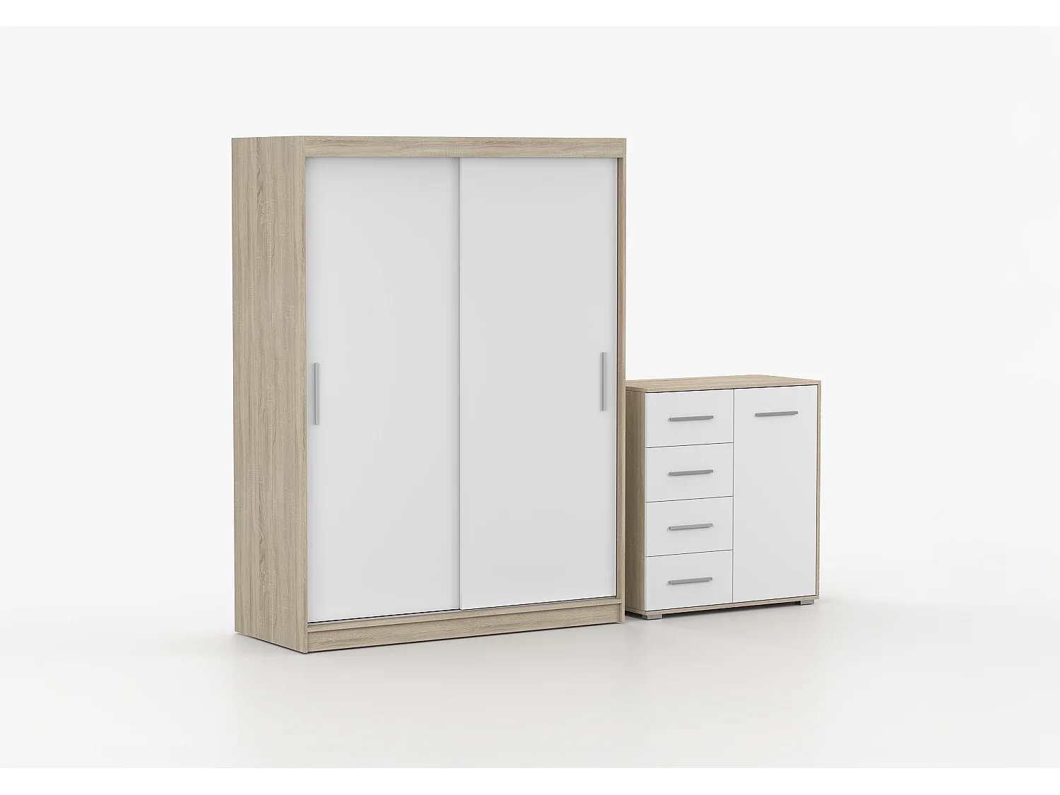 Ensemble armoire Elsinore et commode Ilario - Chêne - Blanc