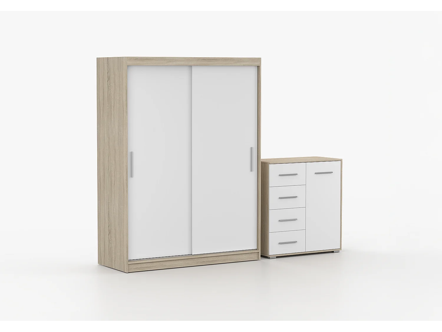 Ensemble armoire Elsinore et commode Ilario - Chêne - Blanc