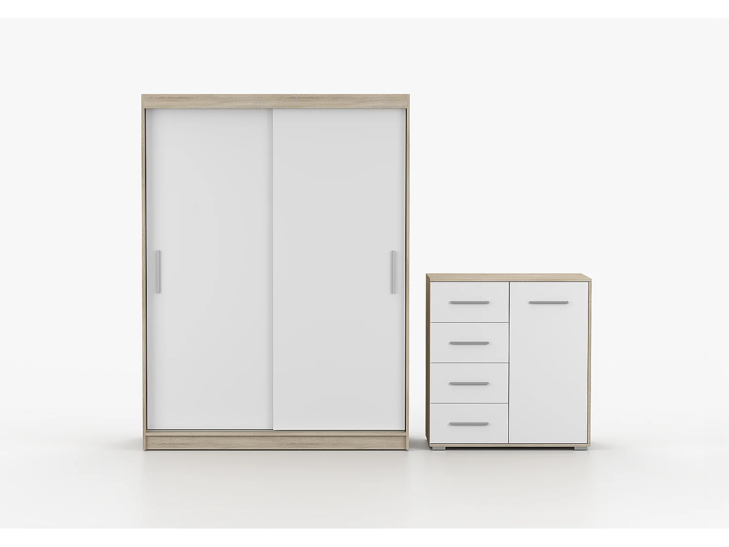 Ensemble armoire Elsinore et commode Ilario - Chêne - Blanc