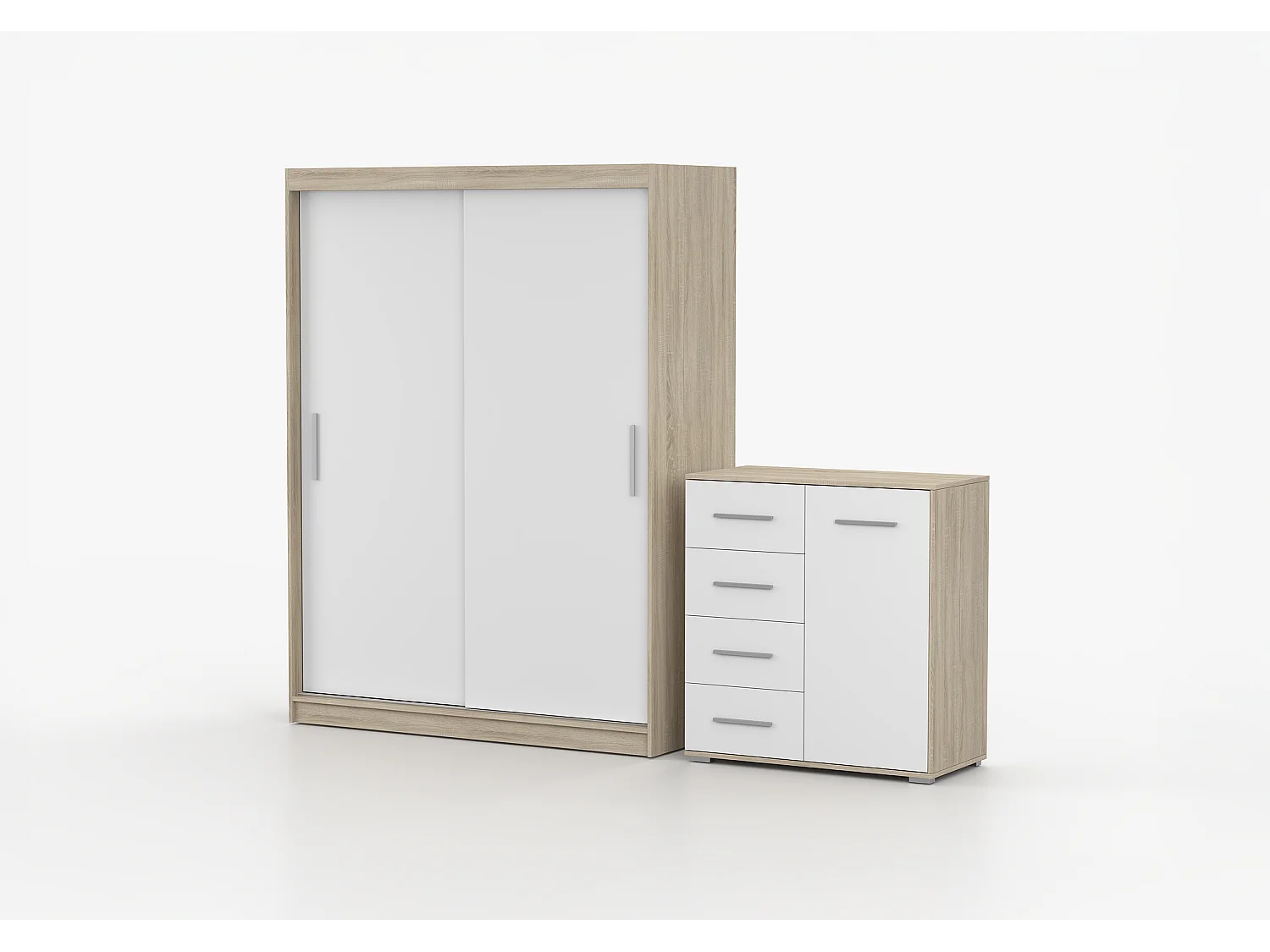 Ensemble armoire Elsinore et commode Ilario - Chêne - Blanc