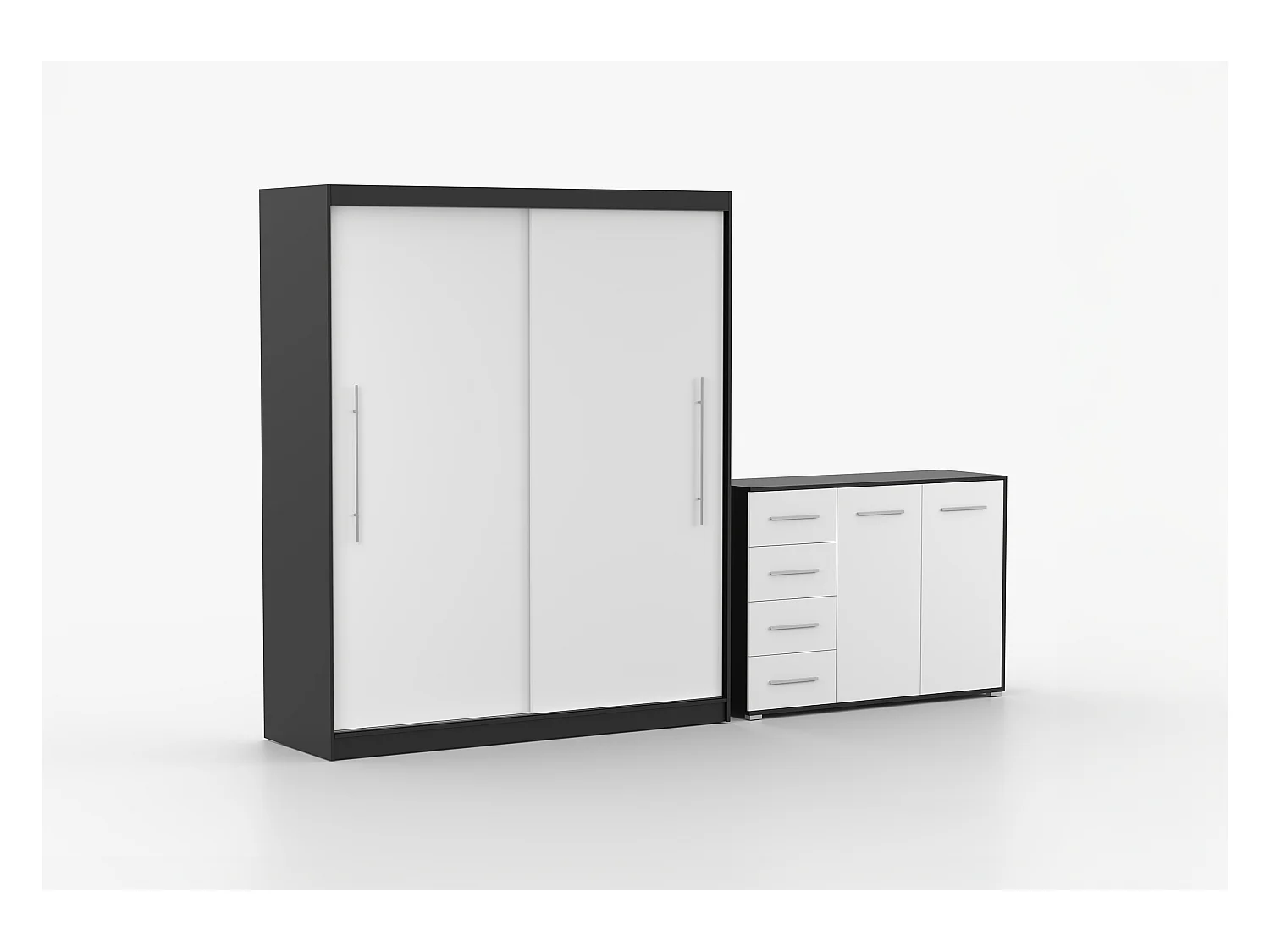 Ensemble armoire Miralys avec commode Ilario - Noir - Blanc