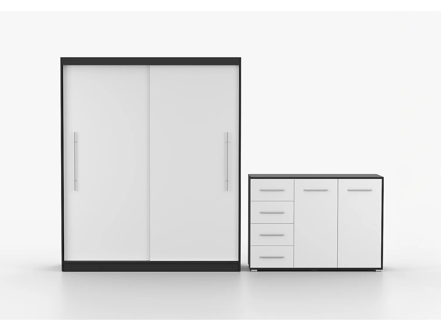 Ensemble armoire Miralys avec commode Ilario - Noir - Blanc