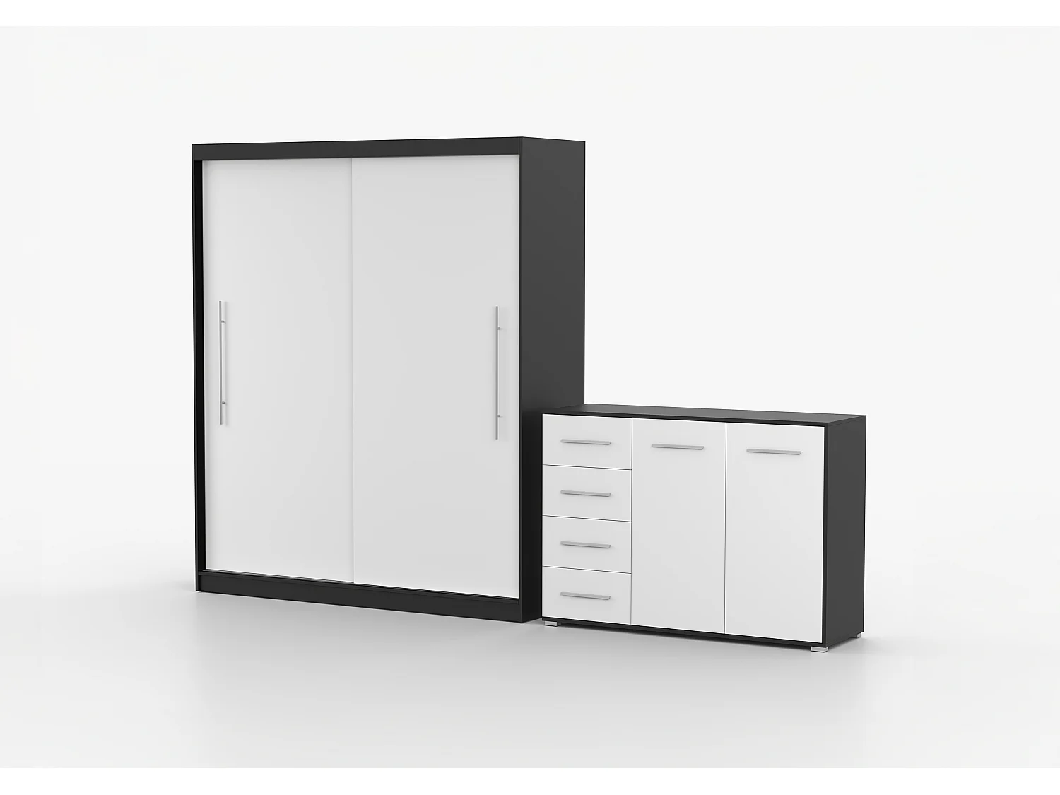 Ensemble armoire Miralys avec commode Ilario - Noir - Blanc