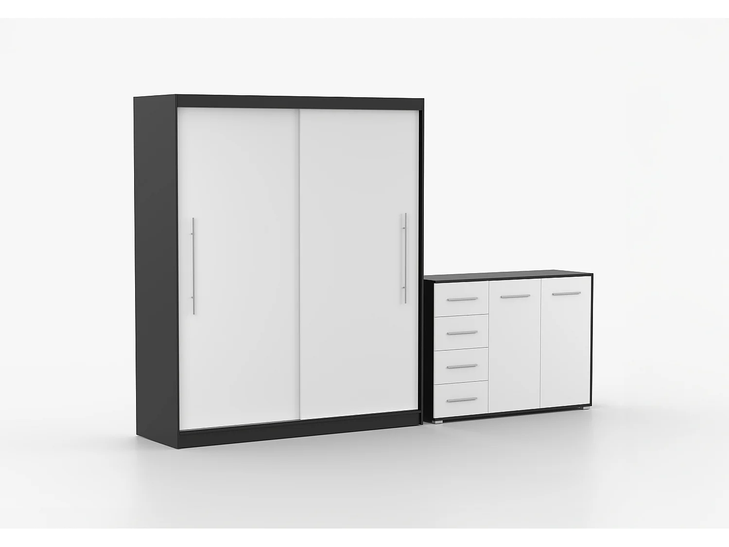 Ensemble armoire Miralys avec commode Ilario - Noir - Blanc