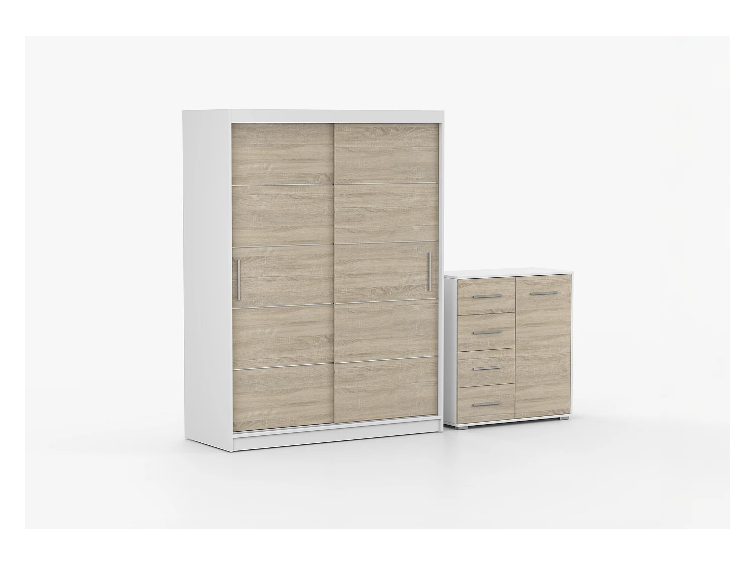 Ensemble armoire Aliona et commode Ilario - Blanc - Chêne