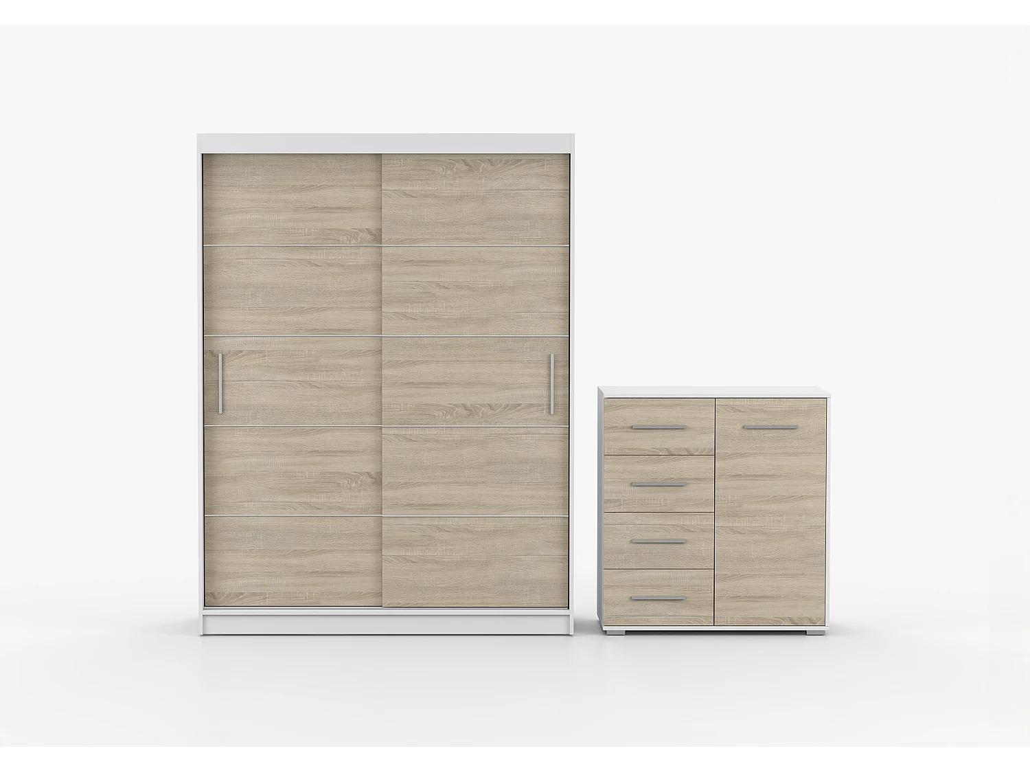 Ensemble armoire Aliona et commode Ilario - Blanc - Chêne