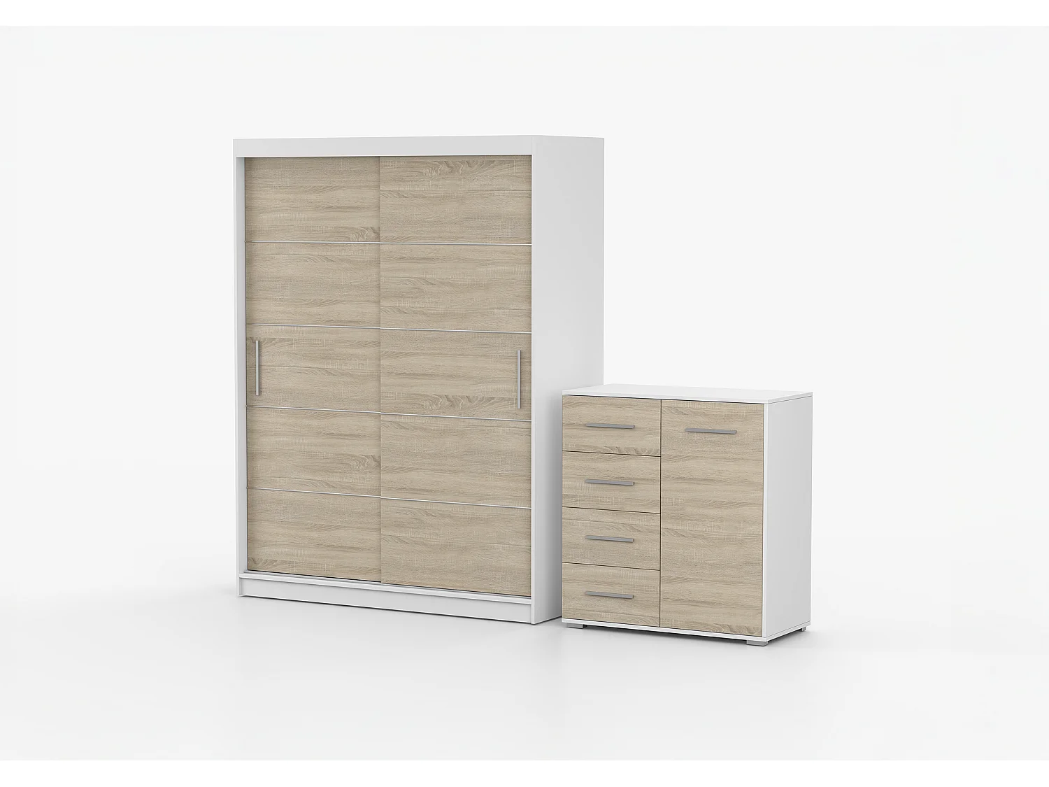 Ensemble armoire Aliona et commode Ilario - Blanc - Chêne