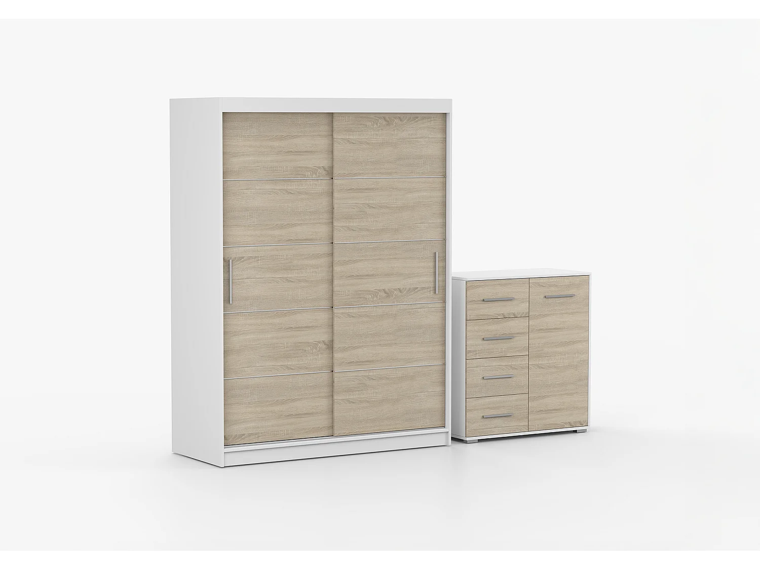 Ensemble armoire Aliona et commode Ilario - Blanc - Chêne