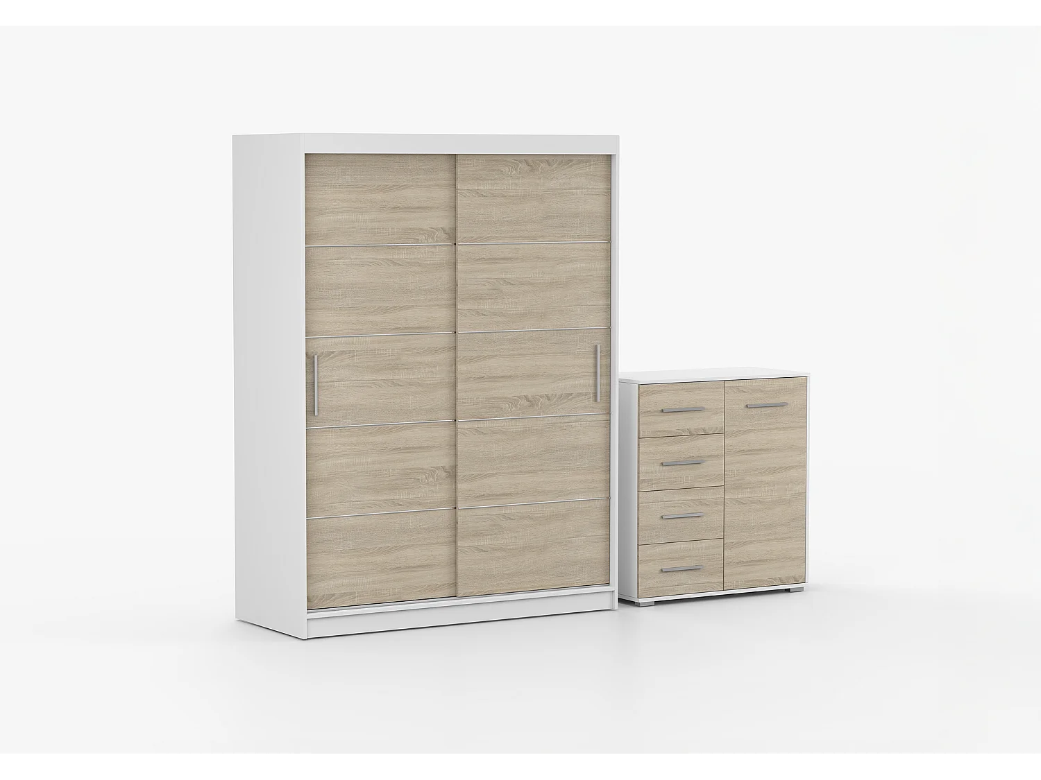 Ensemble armoire Aliona et commode Ilario - Blanc - Chêne