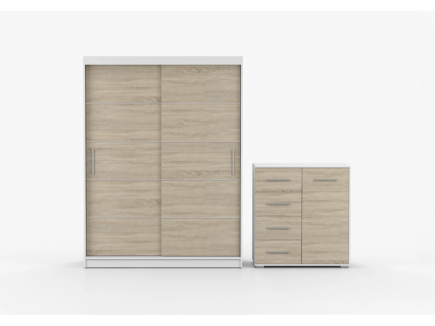 Ensemble armoire Aliona et commode Ilario - Blanc - Chêne