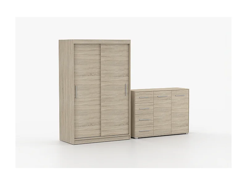 Ensemble armoire Yvae et commode Ilario - Chêne