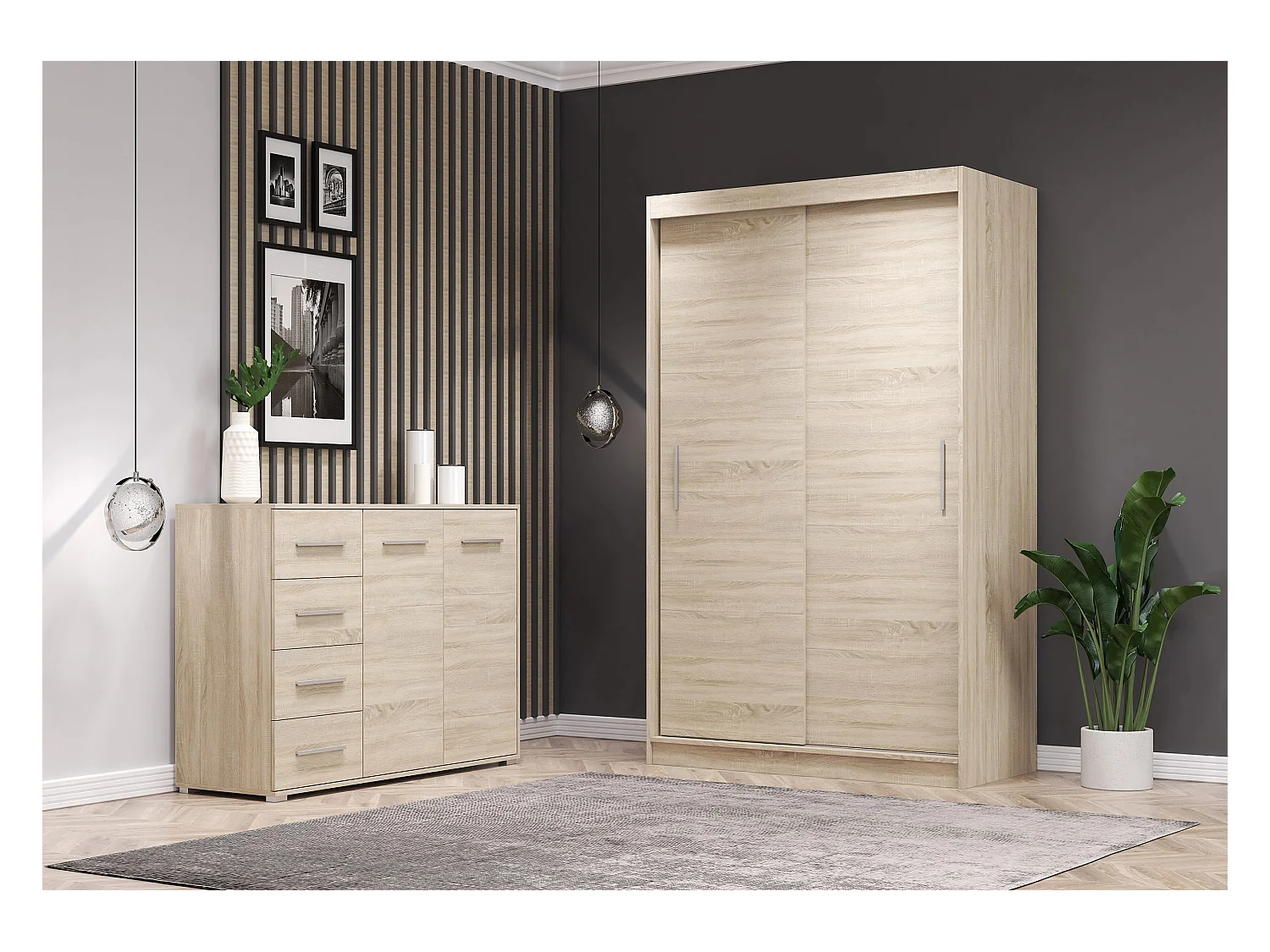 Ensemble armoire Yvae et commode Ilario - Chêne