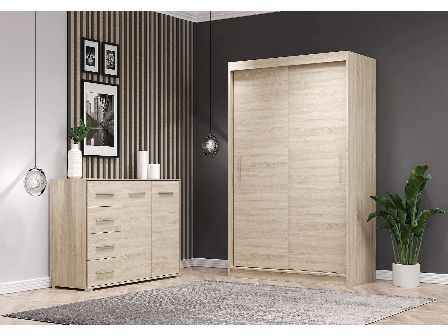 Ensemble armoire Yvae et commode Ilario - Chêne