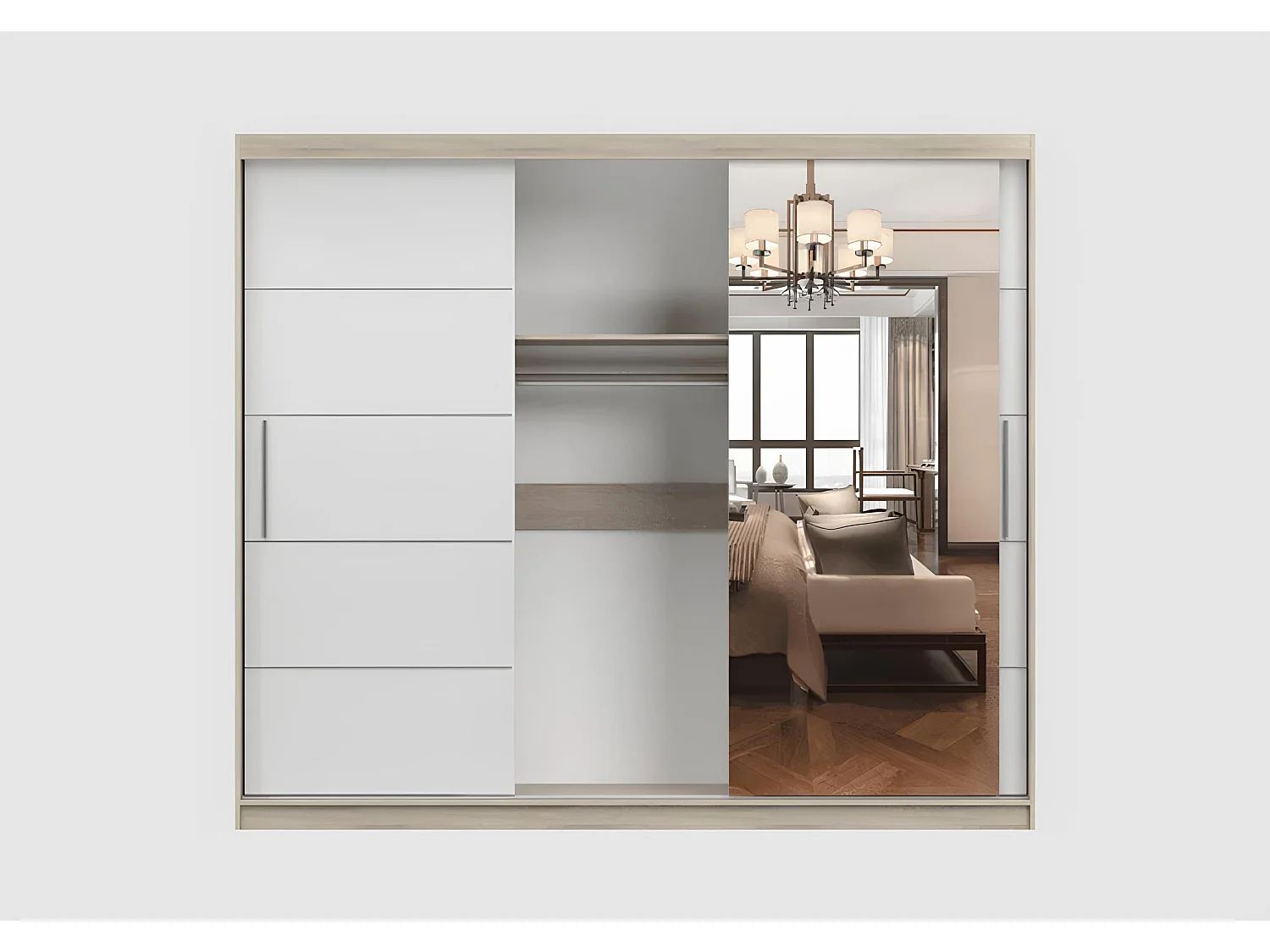 Ensemble armoire Theana et commode Ilario avec miroir - Blanc - Chêne