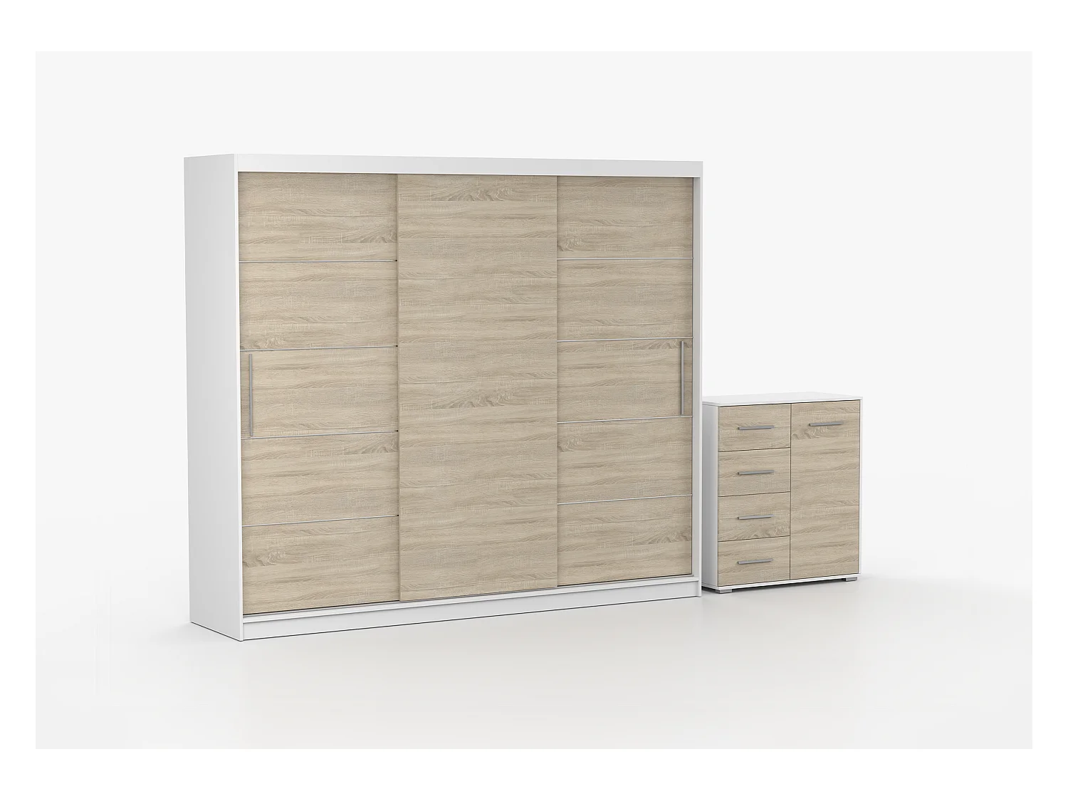 Ensemble armoire Thalia avec commode Ilario - Blanc - Chêne