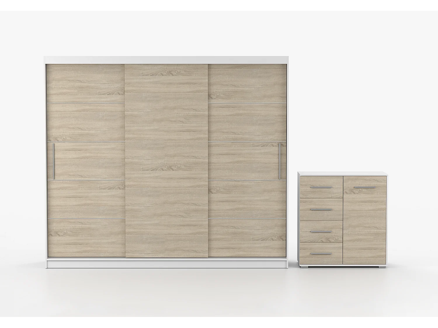 Ensemble armoire Thalia avec commode Ilario - Blanc - Chêne