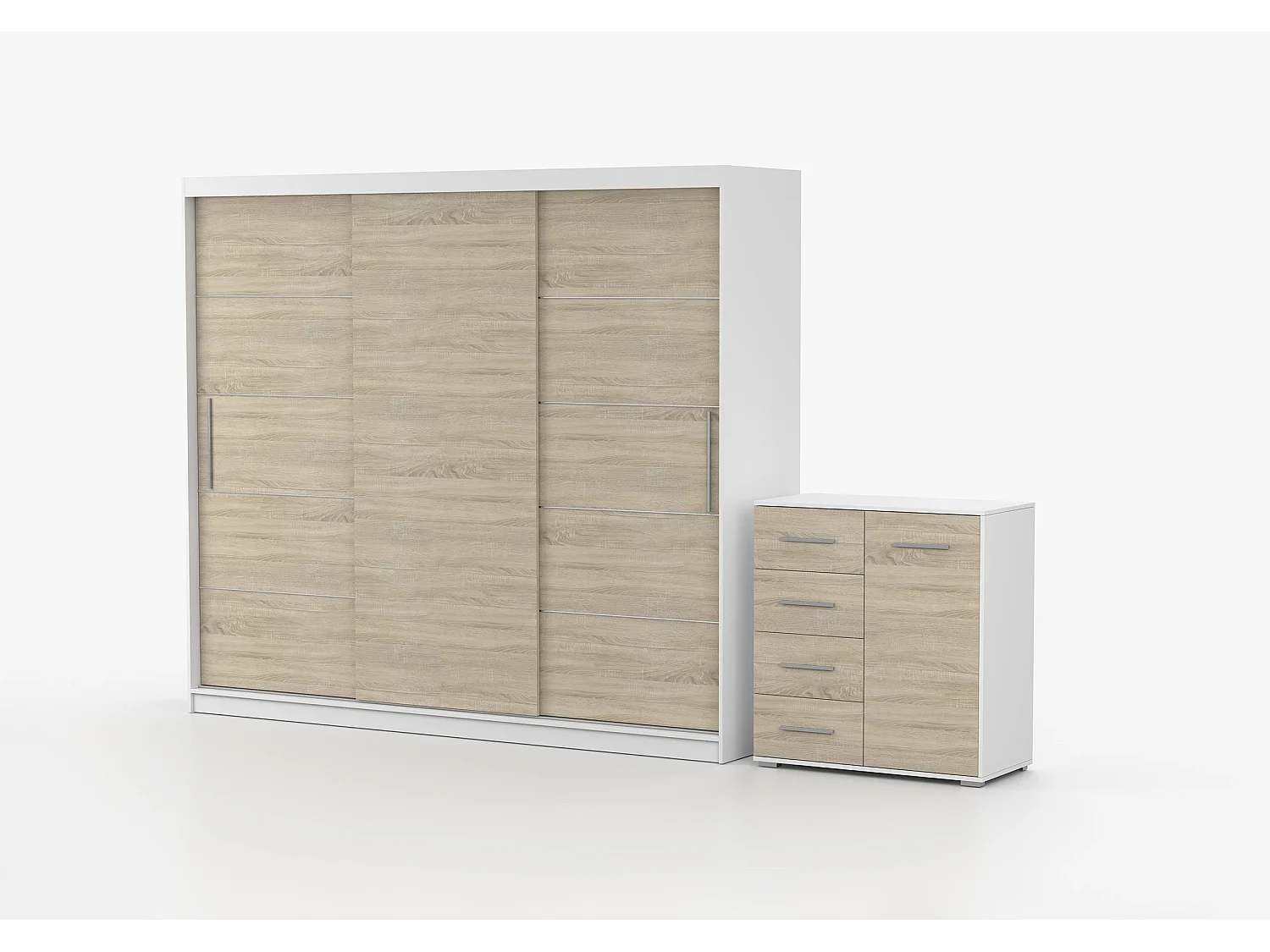 Ensemble armoire Thalia avec commode Ilario - Blanc - Chêne