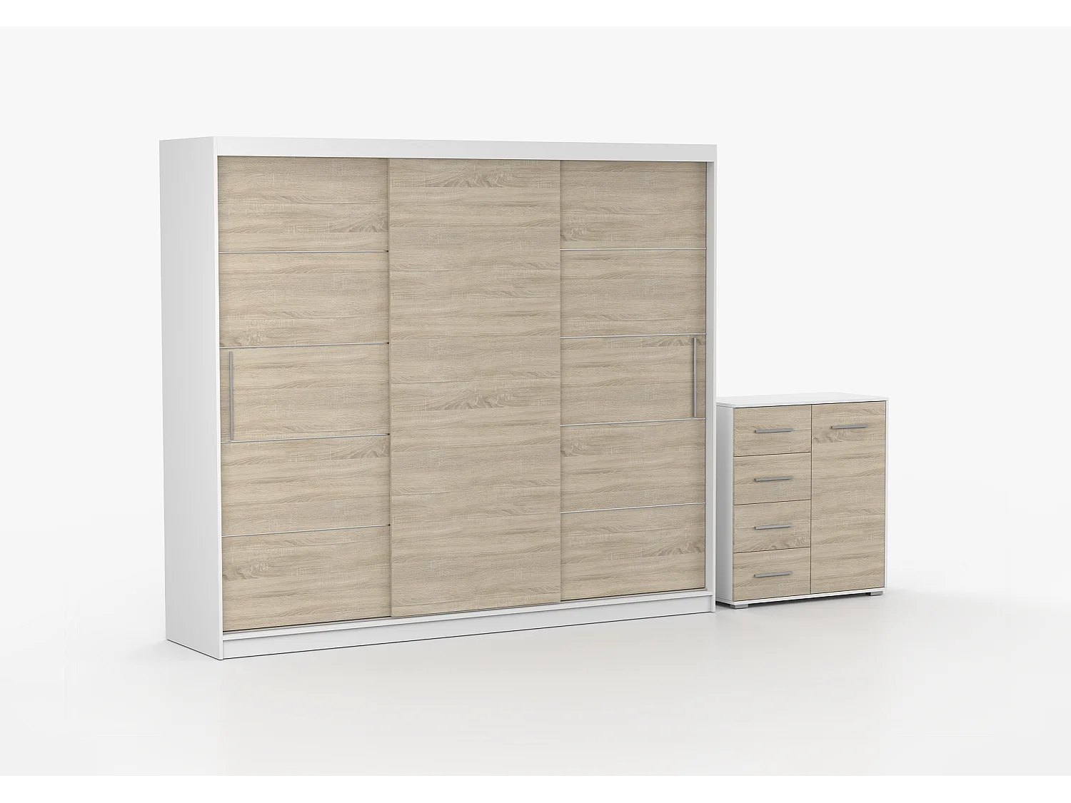 Ensemble armoire Thalia avec commode Ilario - Blanc - Chêne