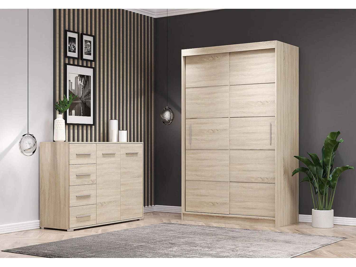 Ensemble armoire Lilwenn et commode Ilario - Chêne