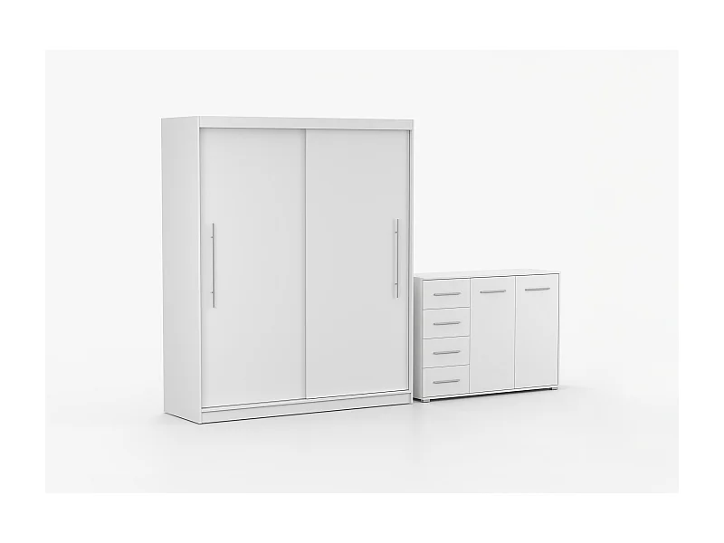 Ensemble armoire Miralys avec commode Ilario - Blanc