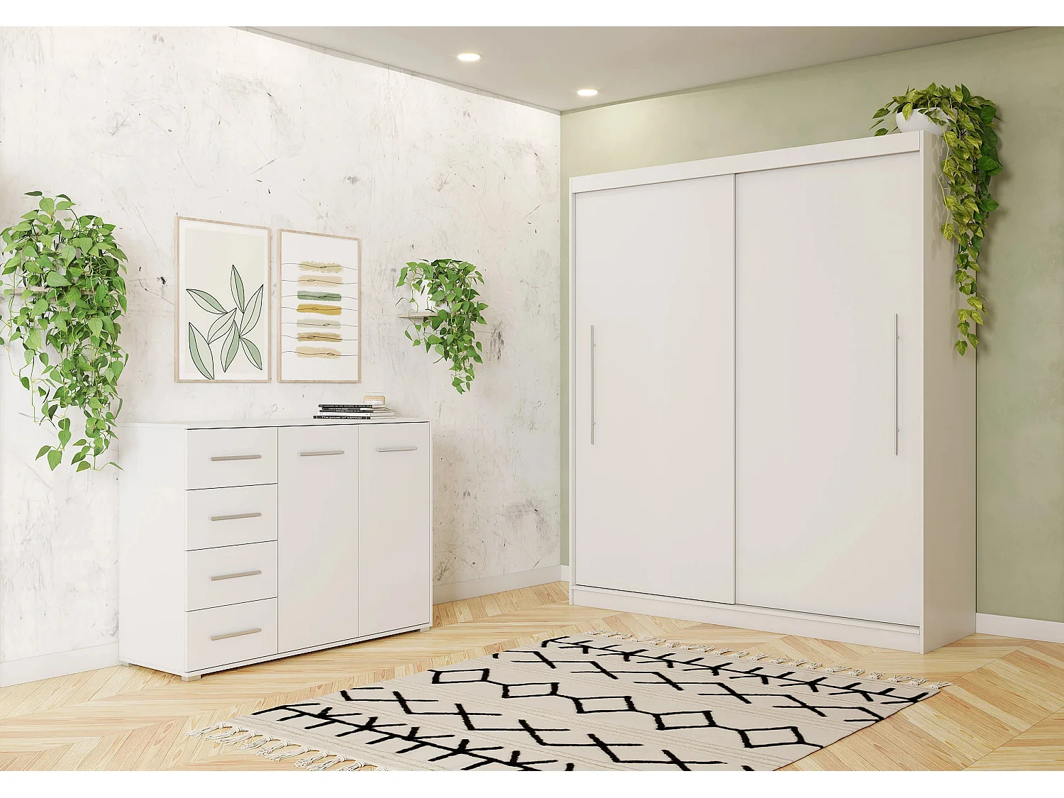 Ensemble armoire Miralys avec commode Ilario - Blanc