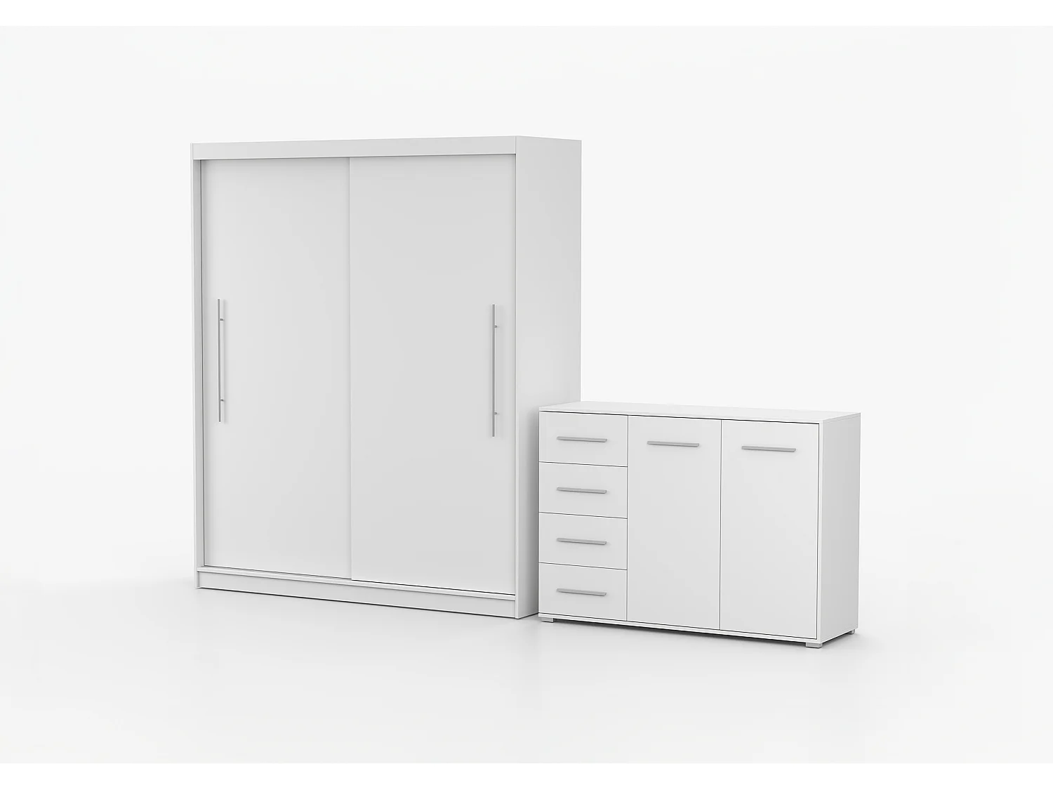 Ensemble armoire Miralys avec commode Ilario - Blanc