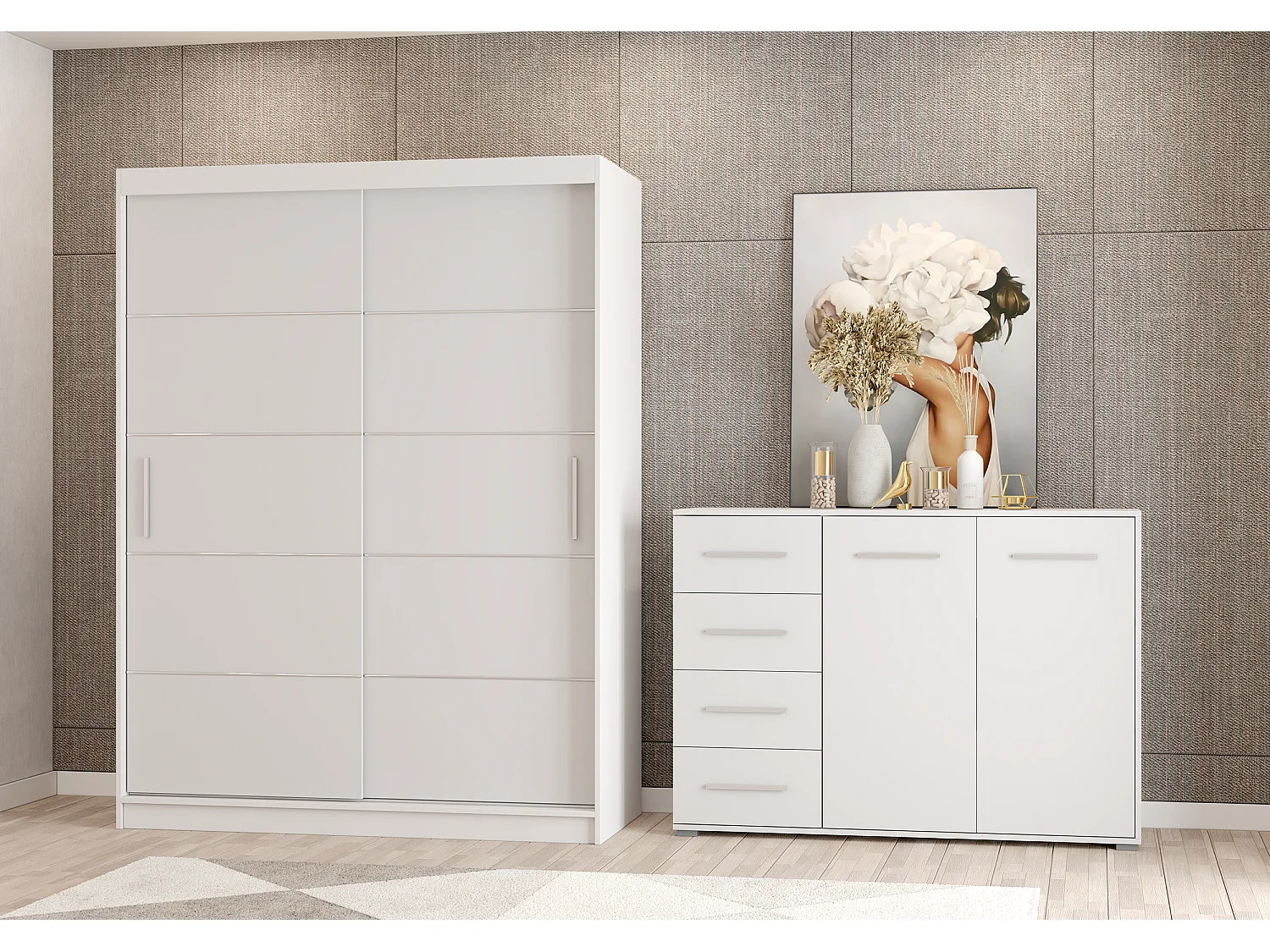 Ensemble armoire Aliona et commode Ilario - Blanc