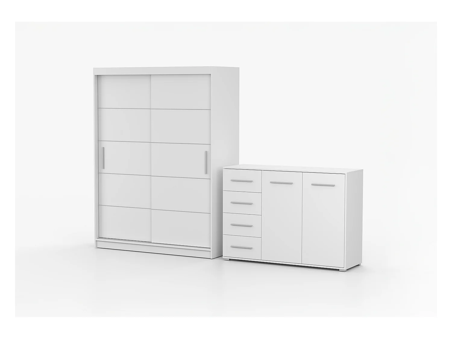 Ensemble armoire Aliona et commode Ilario - Blanc