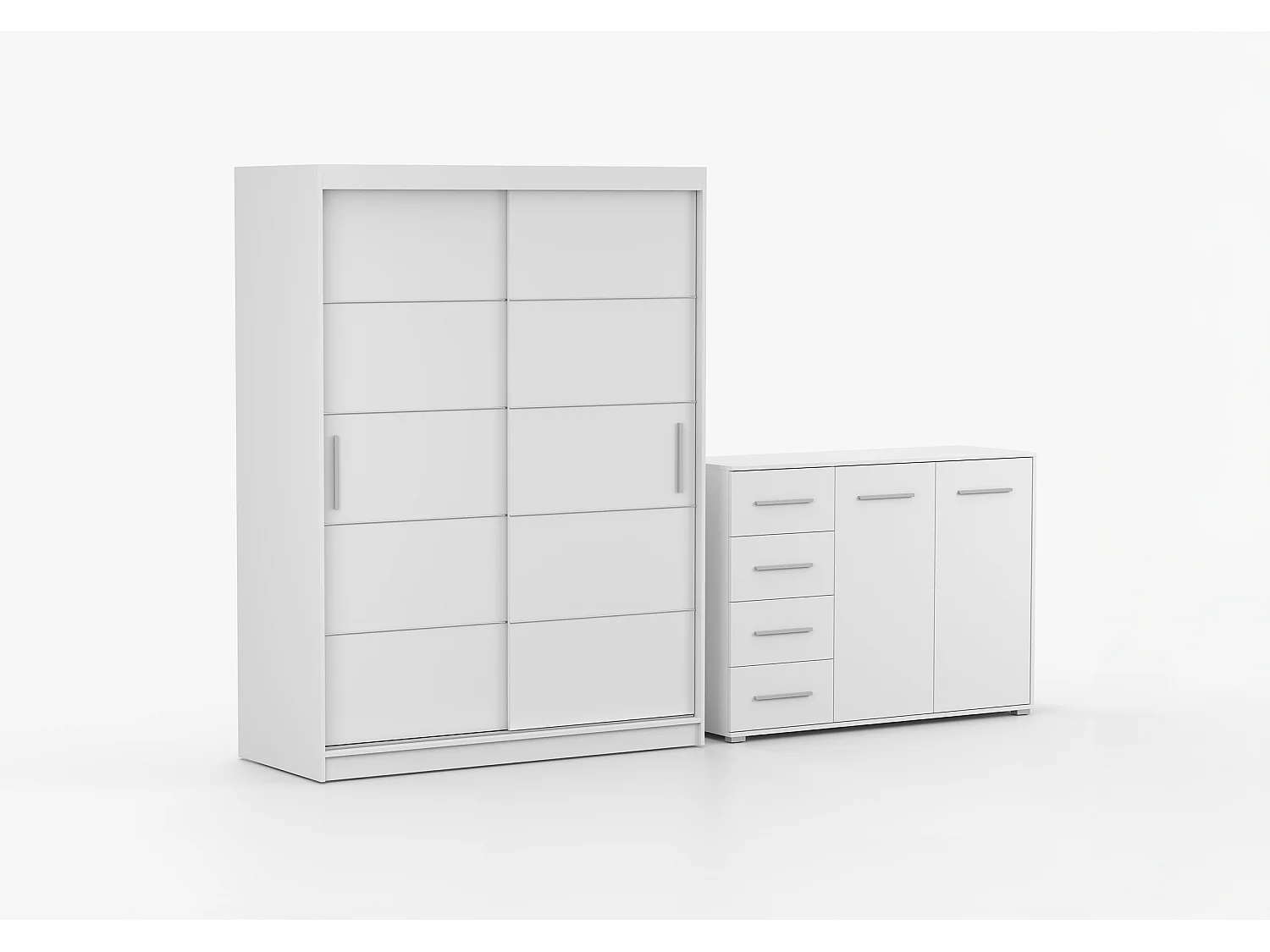 Ensemble armoire Aliona et commode Ilario - Blanc