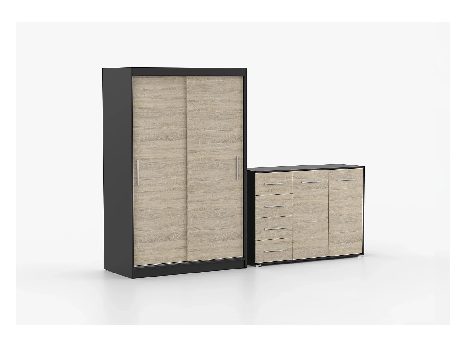 Ensemble armoire Yvae et commode Ilario - Noir - Chêne