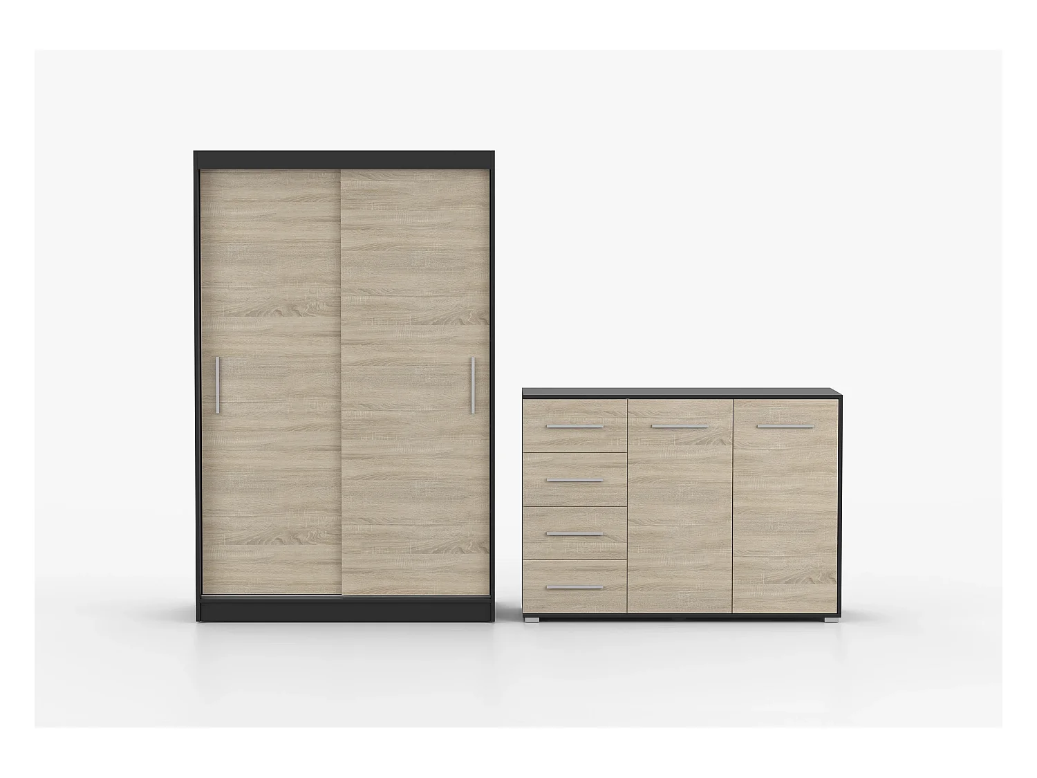 Ensemble armoire Yvae et commode Ilario - Noir - Chêne