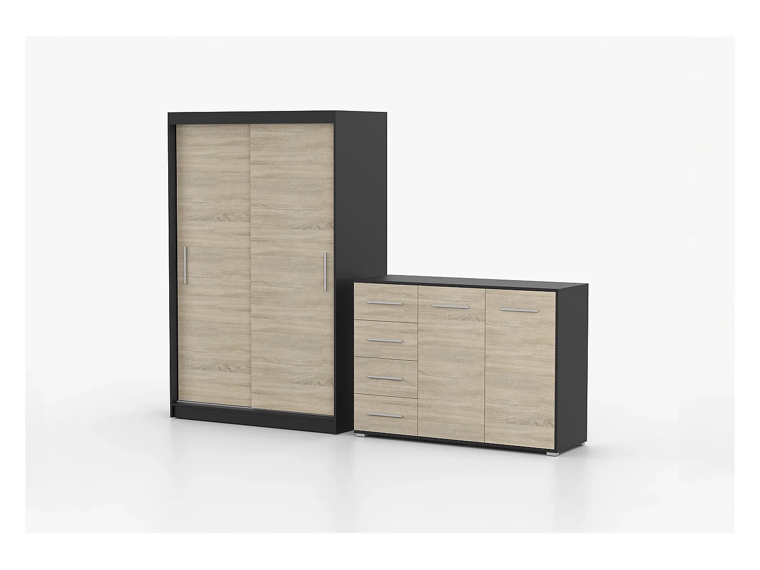 Ensemble armoire Yvae et commode Ilario - Noir - Chêne