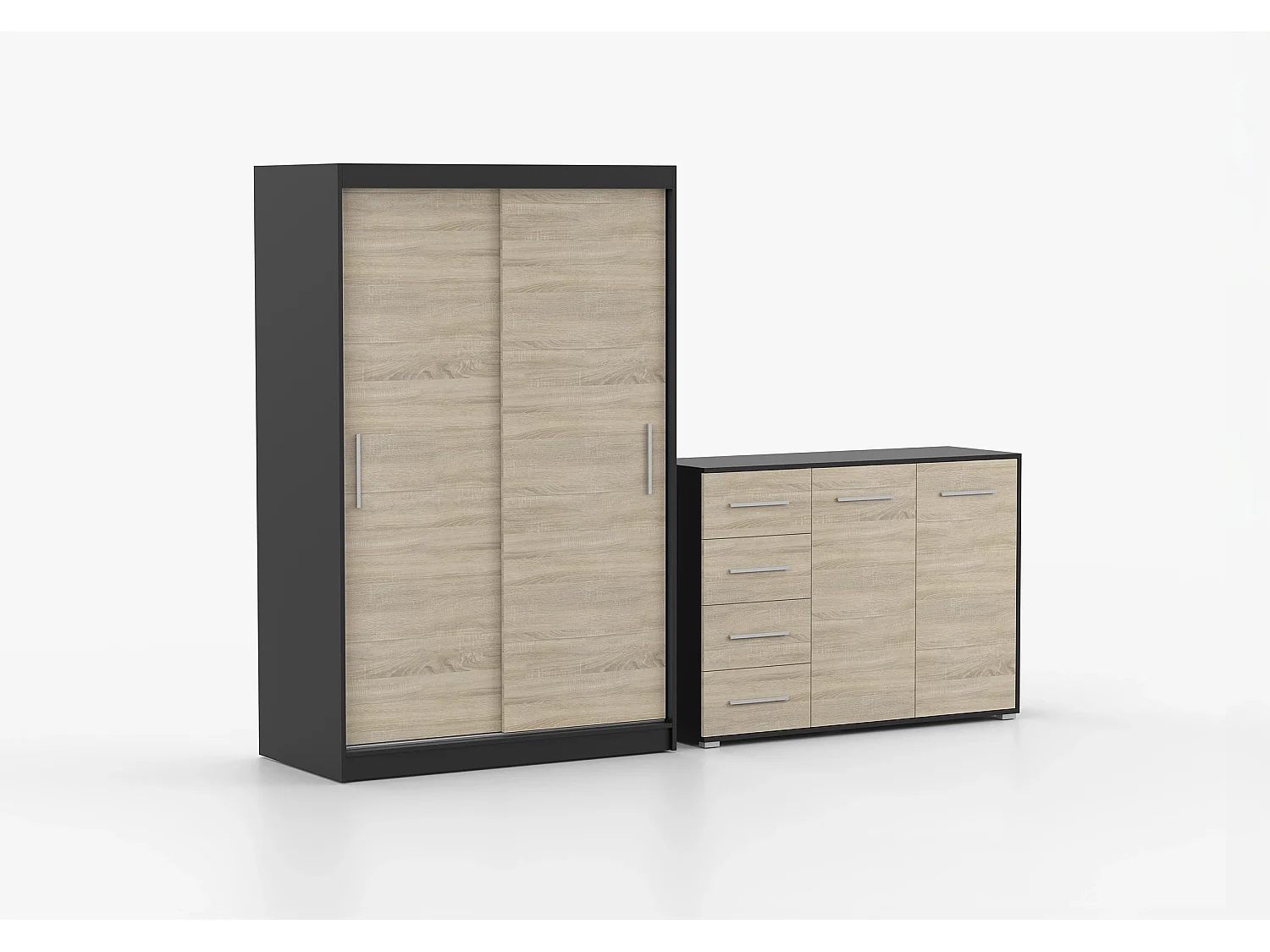 Ensemble armoire Yvae et commode Ilario - Noir - Chêne