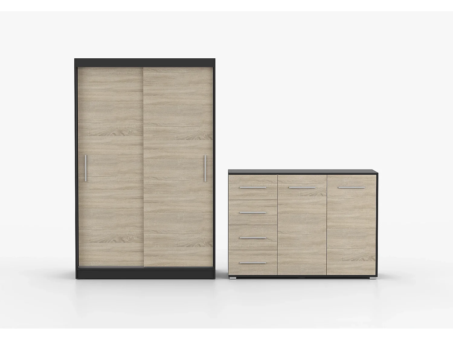 Ensemble armoire Yvae et commode Ilario - Noir - Chêne