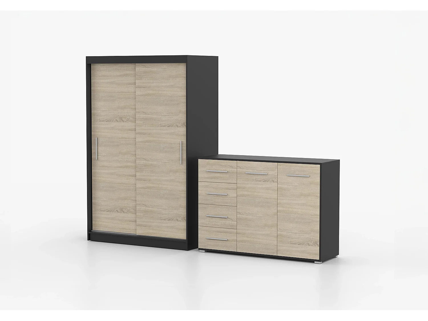 Ensemble armoire Yvae et commode Ilario - Noir - Chêne