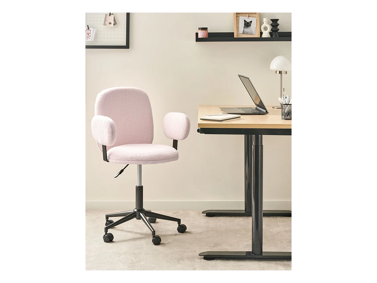 Chaise de bureau MORAGA Bouclé Rose pastel