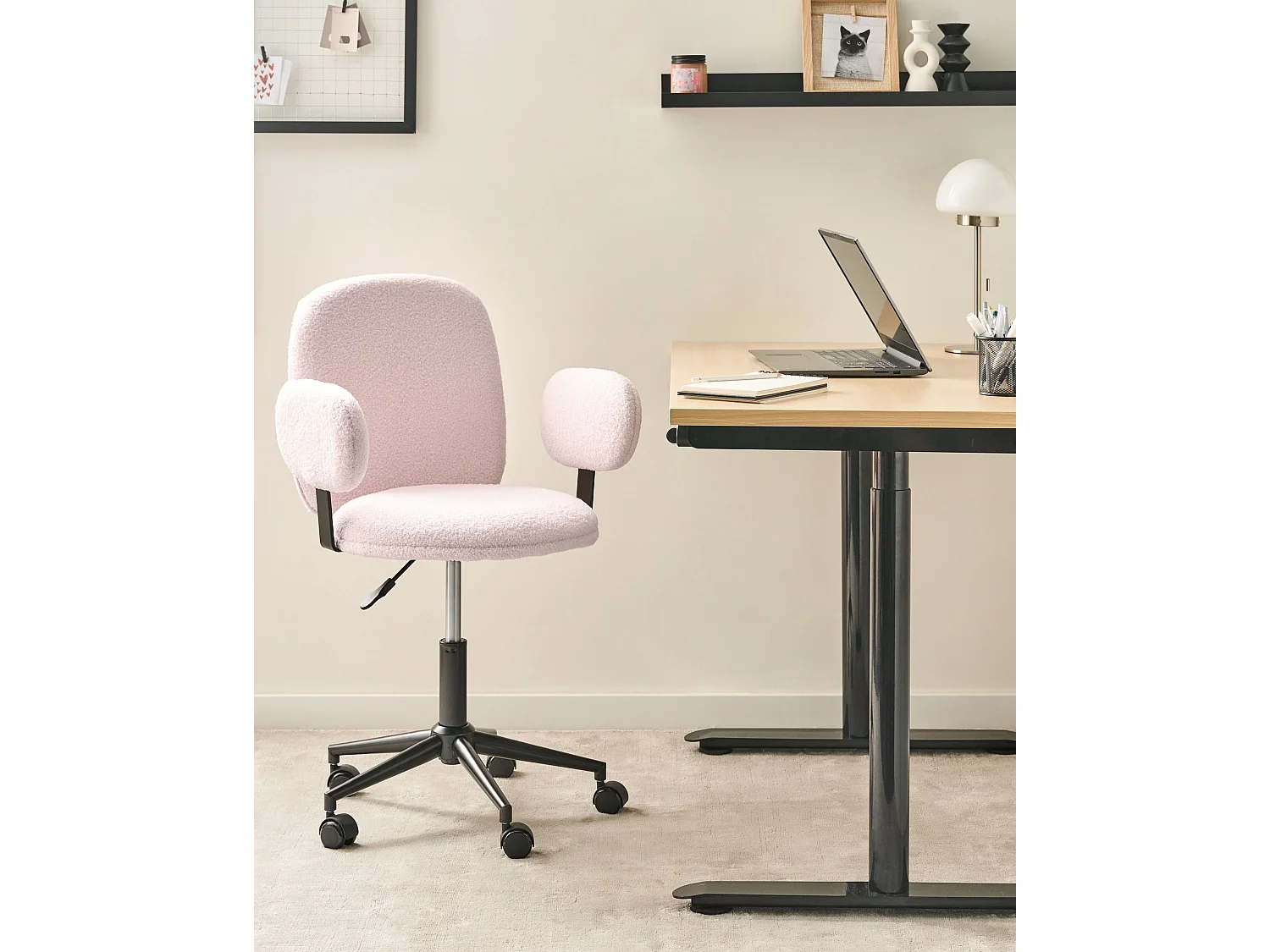 Chaise de bureau MORAGA Bouclé Rose pastel
