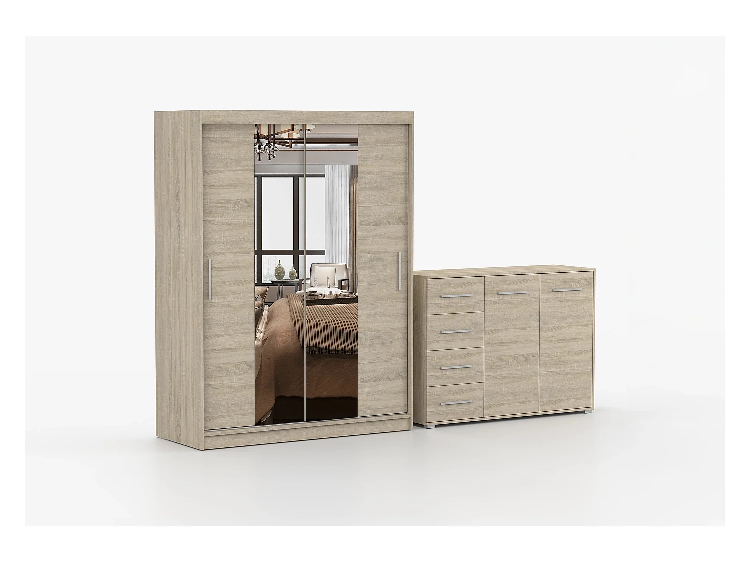 Ensemble armoire Aenora et commode Ilario - Chêne