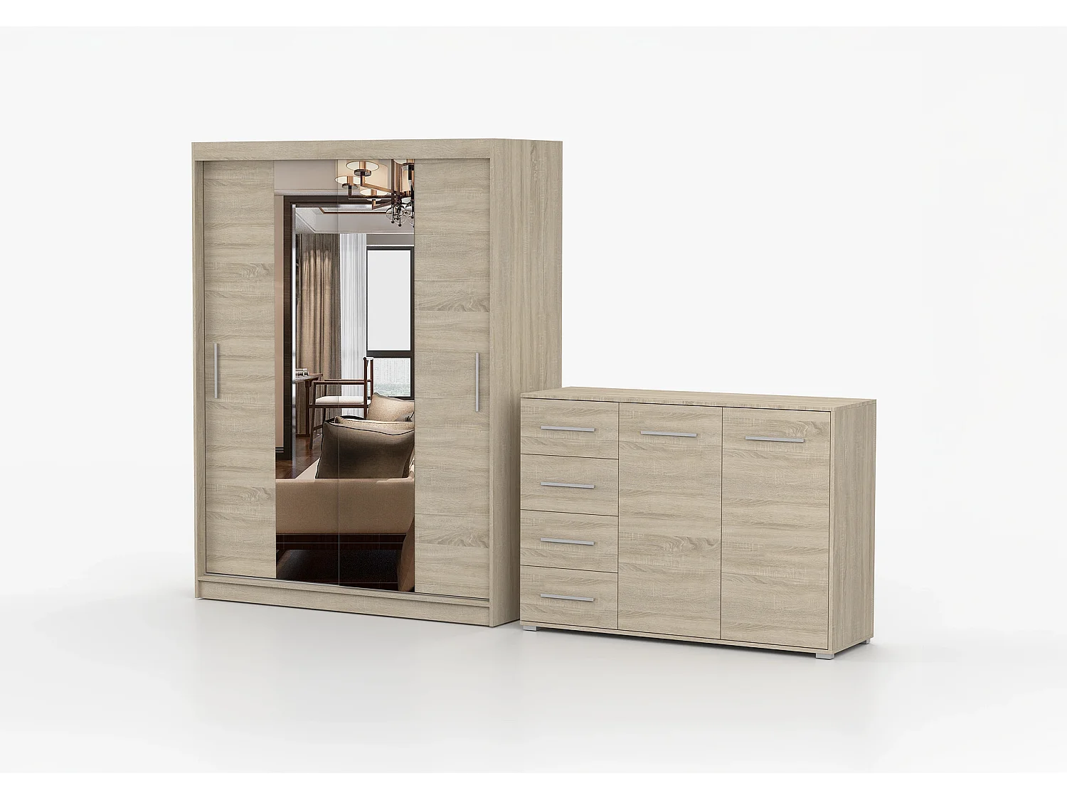 Ensemble armoire Aenora et commode Ilario - Chêne