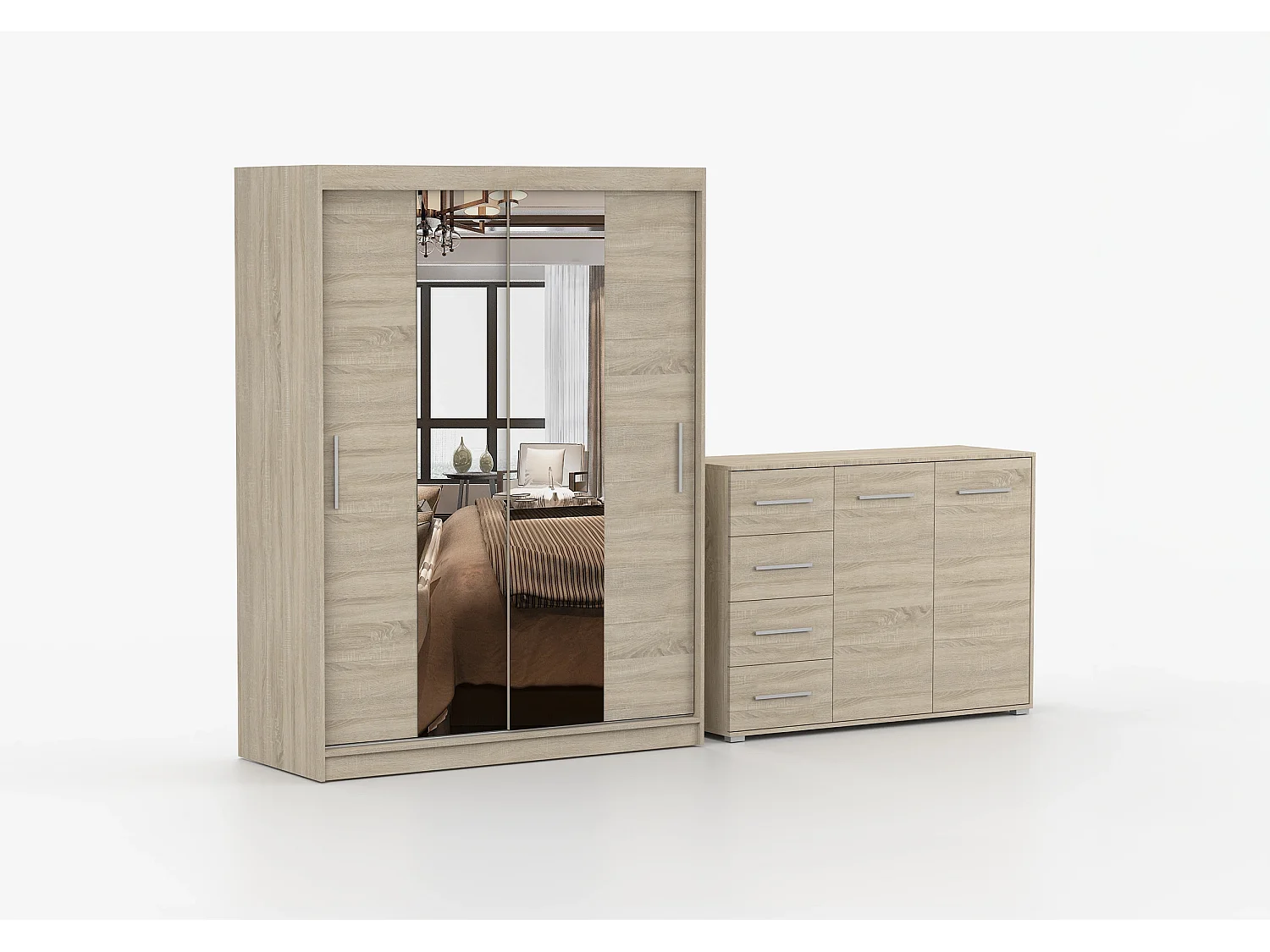 Ensemble armoire Aenora et commode Ilario - Chêne