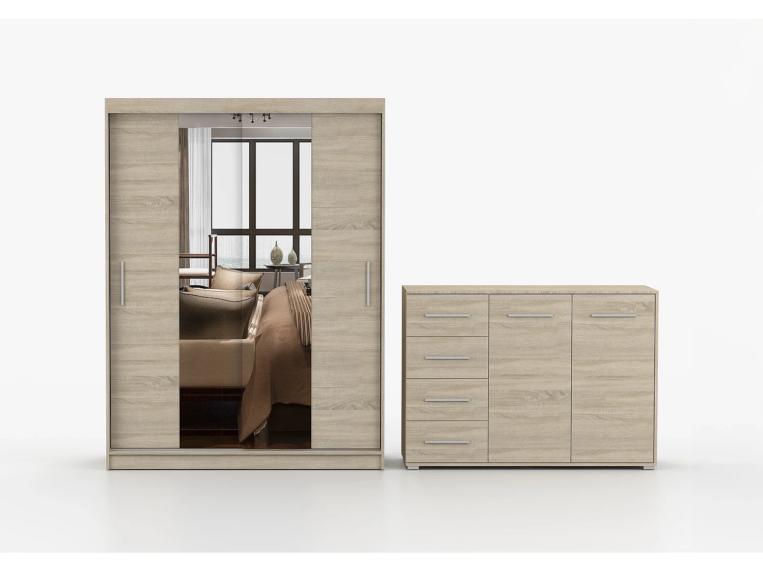 Ensemble armoire Aenora et commode Ilario - Chêne