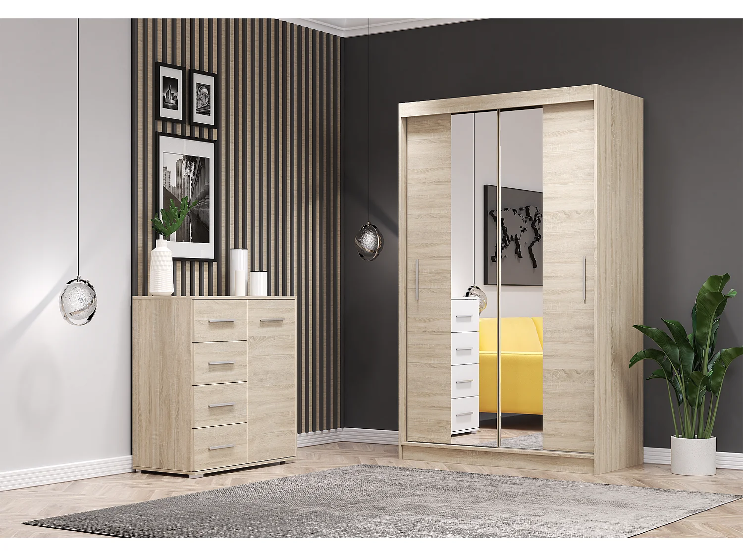 Ensemble armoire Danae et commode Ilario - Chêne